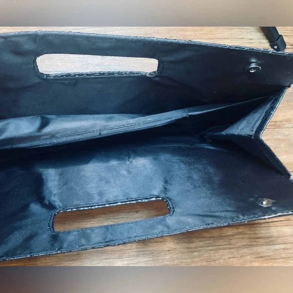 Black Snakeskin Envelope Clutch with 2 button fastens